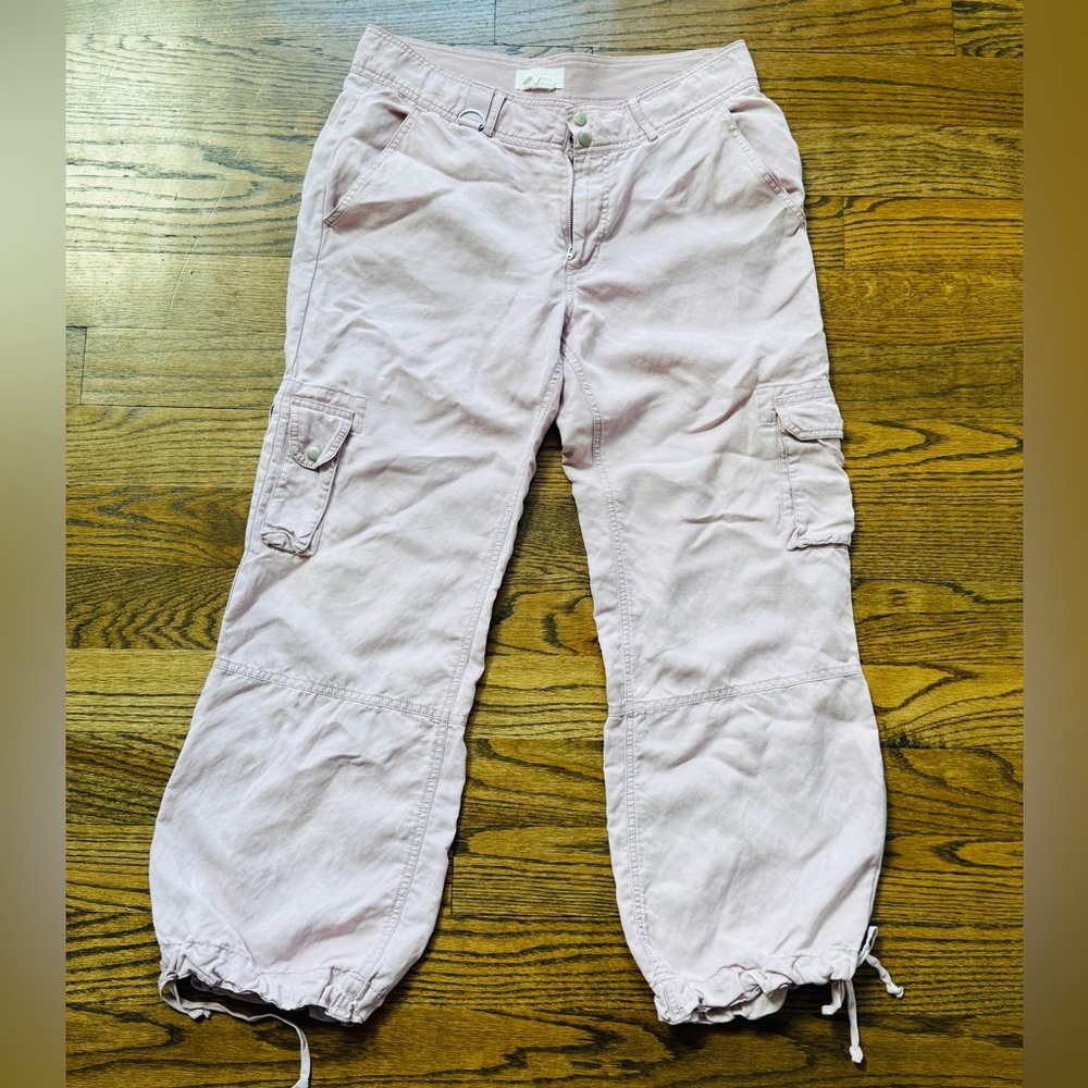 Anthropologie Blush Textured Cargo Pants with Drawstring Ankle Ties, size 12
